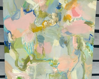 Abstract Art Original Painting Soft Color Palette Blue Gray Taupe Navy Pink Magenta Susan Skelley Art 36 X 36 Square "HIPPOPOTAKISS"