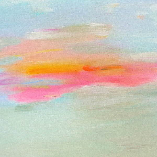 Original Abstract Wall Art Painting Susan Skelley 24X30 Pink Lavender Sunset Sunrise Blue Coral Home Decor Free Shipping "SHOWER SONGS"