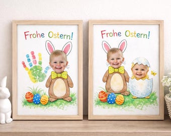 Ostern Handabdruck Vorlage Kinder | Osterhase & Küken Foto Bastelvorlage | Printable Ostergeschenk | DIY Kinder Geschenk Set