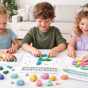 Knetmatten Kinder PDF | ABC lernen und Zahlen 1-10 | Feinmotorik fördern | Montessori Lernspiel | Kindergarten Vorschule | Leni & Felix