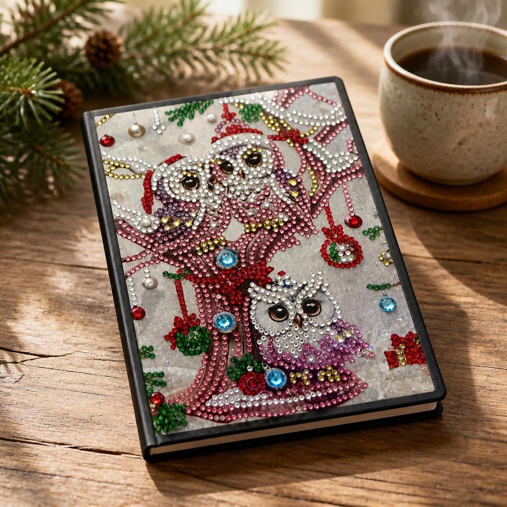 Christmas Owl Diamond Painting Journal &ndash; Sparkling Holiday Owl Notebook &ndash; Festive Rhines