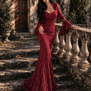 Vintage Burgundy Formal Evening Long Dress - Etsy Vintage Burgundy Formal Evening Long Dress - Etsy