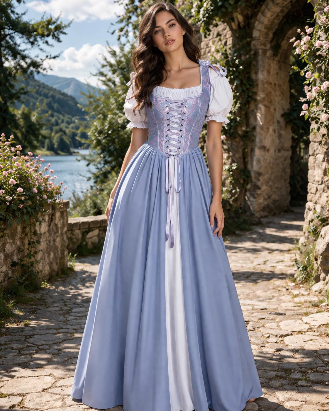 alpine dress with close fitting bodice Lake Como Fitted Bodice Cami Strap Midi Dress Cherry