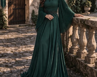 long sleeve bridesmaid dresses emerald green Modern Chiffon Ruffles V-neck Long Sleeves Bridesmaid Dresses – Dbrbridal