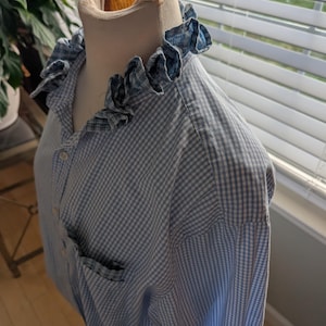 Upcycled J Crew Light Blue Gingham with Ruffle Collar