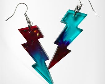 Cosmic Lightning Bolt Resin Earrings