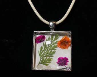 Whimsical Botanical Resin Pendant  Real Pressed Flower Necklace