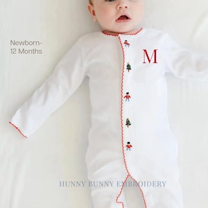 Monogram Nutcracker Pima Cotton Baby Footie Sleeper | Embroidered Christmas Infant Romper