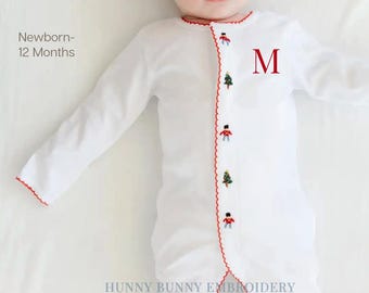 Macacão infantil com estampa de Quebra-Nozes e monograma | Macacão de Natal para bebês em algodão Pima | Pijama bordado natalino para recém-nascidos