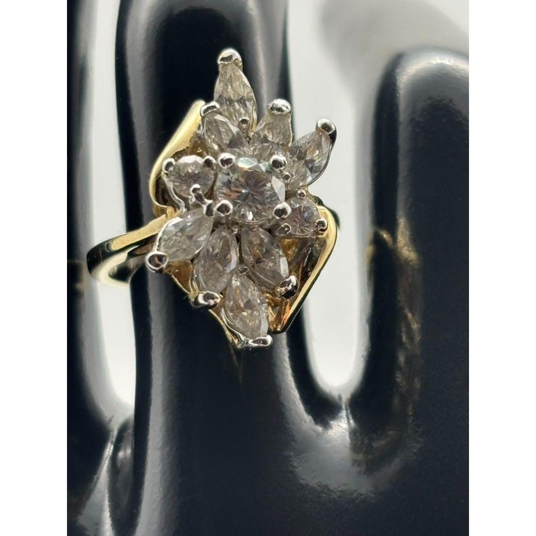 Vintage Ring Cubic Zirconia Cluster Marquis 14 KT. Gold Plated Yellow ...