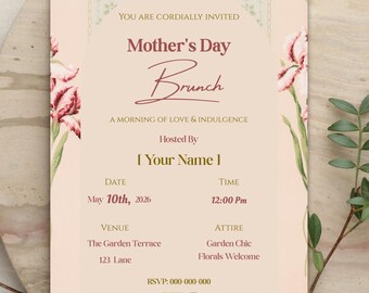 Mother's Day Brunch Invitation — Editable Floral Template · Printable + Digital ·