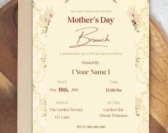 Mother's Day Brunch Invitation Template |Vintage Floral | Printable Digital Invite