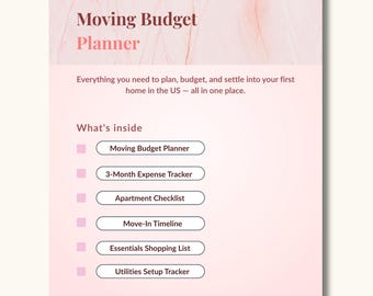 Moving Budget Planner for US Immigrants | First Apartment Checklist Bundle (Instant Download PDF + Excel)