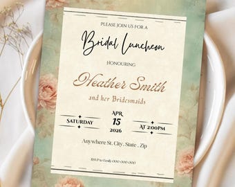Elegant Bridal Luncheon Invitation Template | Minimalist Floral Design (Digital Download)