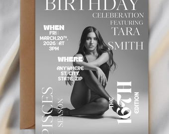 Vogue Inspired Birthday Invitation Template | Fashion Magazine Style (Digital Download)