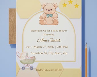 Gender Neutral Baby Shower Invitation | Editable Canva Template (Digital Download)