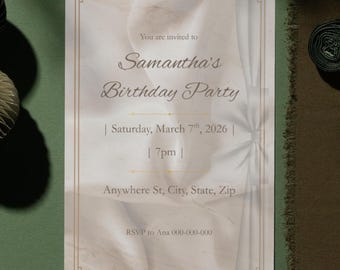 Elegant Gold Birthday Invitation Template | Marble & Gold Accents (Instant Download)