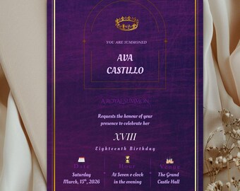 Castlecore Birthday Invitation Template | Gothic Royal Purple | Dark Medieval Birthday | Editable Canva | Digital Download
