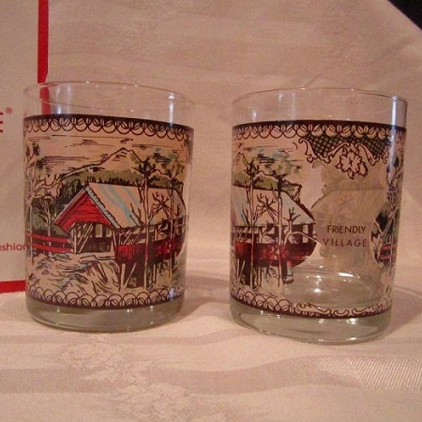 Friendly Village Glasses 4  Mint Country French Traditional Mid Century