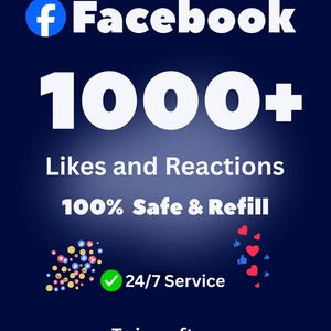 May include: A navy blue graphic with the Facebook logo and the text "Facebook" in white. The image also includes the text "1000+", "Likes and Reactions", "100% Safe & Refill", "24/7 Service", and the name "Twincraftms".