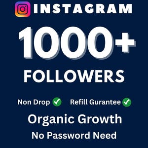 May include: A navy blue graphic with the Instagram logo and the text "INSTAGRAM 1000+ FOLLOWERS." Additional text includes "Non Drop," "Refill Guarantee," "Organic Growth," and "No Password Need." The brand name "Twincraftms" is at the bottom.