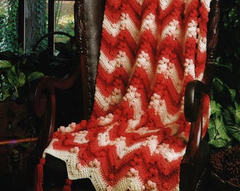 Popcorn and Ripples Afghan - Vintage Crochet Pattern, Textured Bobbles Blanket (Digital Download)
