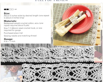 Simplicity Set - Vintage Crochet Lace Pattern, Napkin Holder, Edging, Place Mat Border (Digital Download)