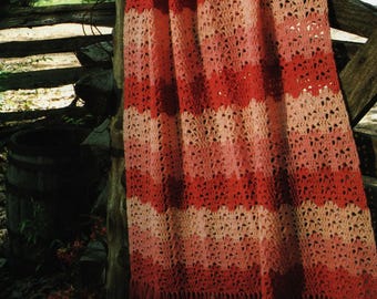 Coral Waves Afghan - Vintage Crochet Pattern, Textured Lace Blanket (Digital Download)