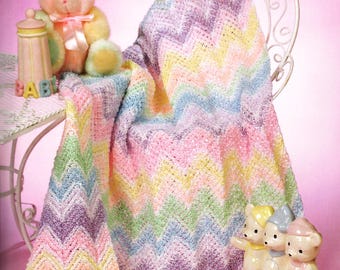 Rainbow Sherbet Afghan - Vintage Crochet Pattern, Ripple Blanket (Digital Download)