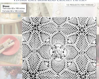 Aloha Rose Bedspread - Vintage Crochet Lace Pattern, Squares Motif Design (Digital Download)