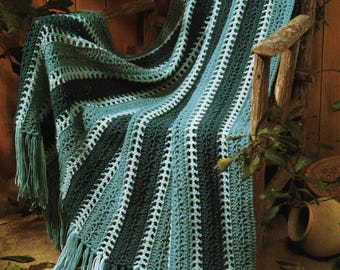 Shades of Green Afghan - Vintage Crochet Pattern, Textured Lace Blanket (Digital Download)