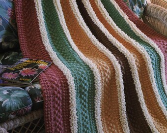 Clusters and Ruffles Afghan - Vintage Crochet Pattern, Textured Colorwork Scrap Blanket (Digital Download)