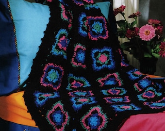 Jeweled Motifs Afghan - Crochet Pattern, Granny Square Scrap Blanket (Digital Download)