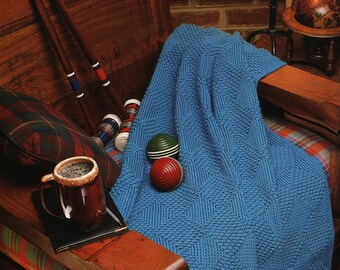 Blue Diamonds Afghan - Vintage Crochet Pattern, Textured Blanket (Digital Download)
