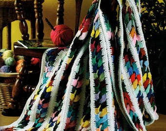 Rainbow Rings Afghan - Vintage Crochet Pattern, Vertical Strips Blanket (Digital Download)