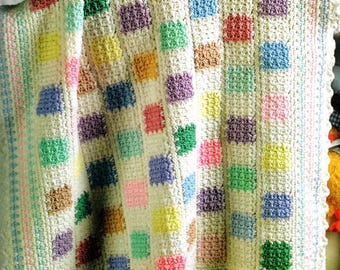 Little Patches Afghan - Vintage Crochet Pattern, Textured Lace Blanket (Digital Download)