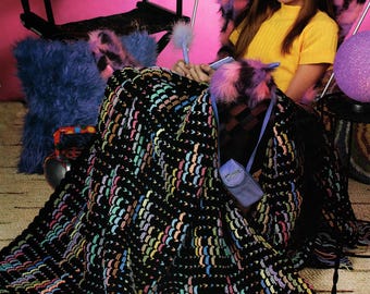 Bargello Rainbow Afghan - Mosaic Crochet Pattern, Colorwork Scrap Blanket (Digital Download)