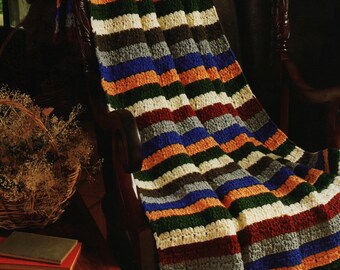 Rustic Stripes Afghan - Vintage Crochet Pattern, Textured Colorwork Scrap Blanket (Digital Download)