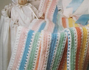 Candy Stripes Afghan - Vintage Crochet Pattern, Colorful Baby Blanket (Digital Download)