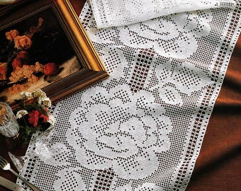 Fragrant Roses Table Runner - Vintage Filet Lace Crochet Pattern, Altar Cloth (Digital Download)