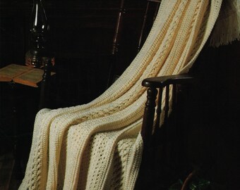 Aran Cables Afghan - Vintage Crochet Pattern, Textured Blanket (Digital Download)