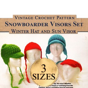 Viseras para practicantes de snowboard y espectadores - Patrón de ganchillo, calentador de orejas de invierno, visera de esquí (descarga digital)