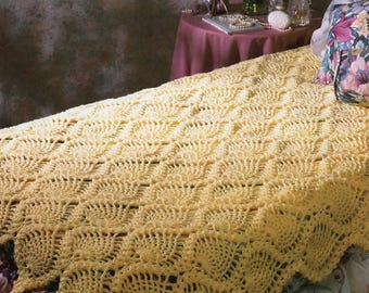 Pineapple Perfection Afghan - Vintage Crochet Pattern, Textured Lace Blanket (Digital Download)