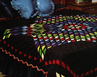 Texas Star Afghan - Vintage Crochet Pattern, Colorwork Scrap Blanket (Digital Download)