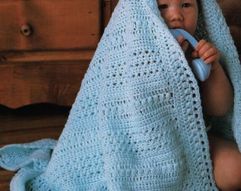 Little Boy Blue Baby Blanket - Vintage Crochet Pattern, Textured Throw (Digital Download)