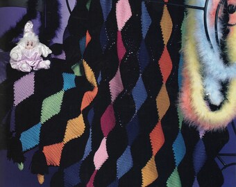 Harlequin Diamonds Afghan - Vintage Crochet Pattern, Colorwork Scrap Blanket (Digital Download)
