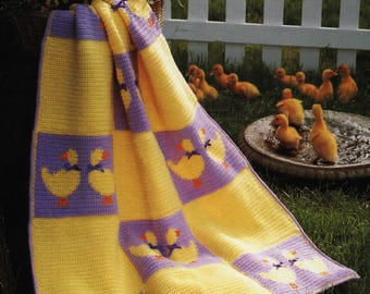 Ducks on Parade Afghan - Vintage Crochet Pattern, Tapestry Baby Blanket (Digital Download)