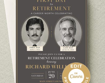 First and Last Day Retirement Party Invitation, Coworker Farewell, Canva Editable Invite