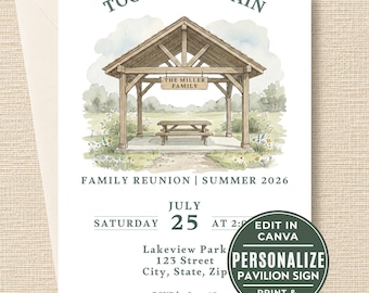 Summer Family Reunion Invitation, Picnic Invite, Canva Editable