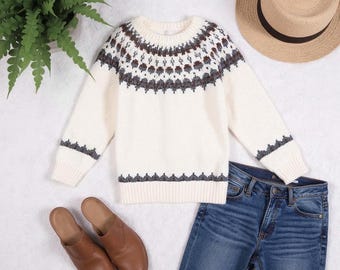 Mens Fair Isle Sweater | Nordic Knit Pullover Jumper | Vintage Style Crewneck Knit Top | Oversized Cozy Winter Autumn Warm Knitwear